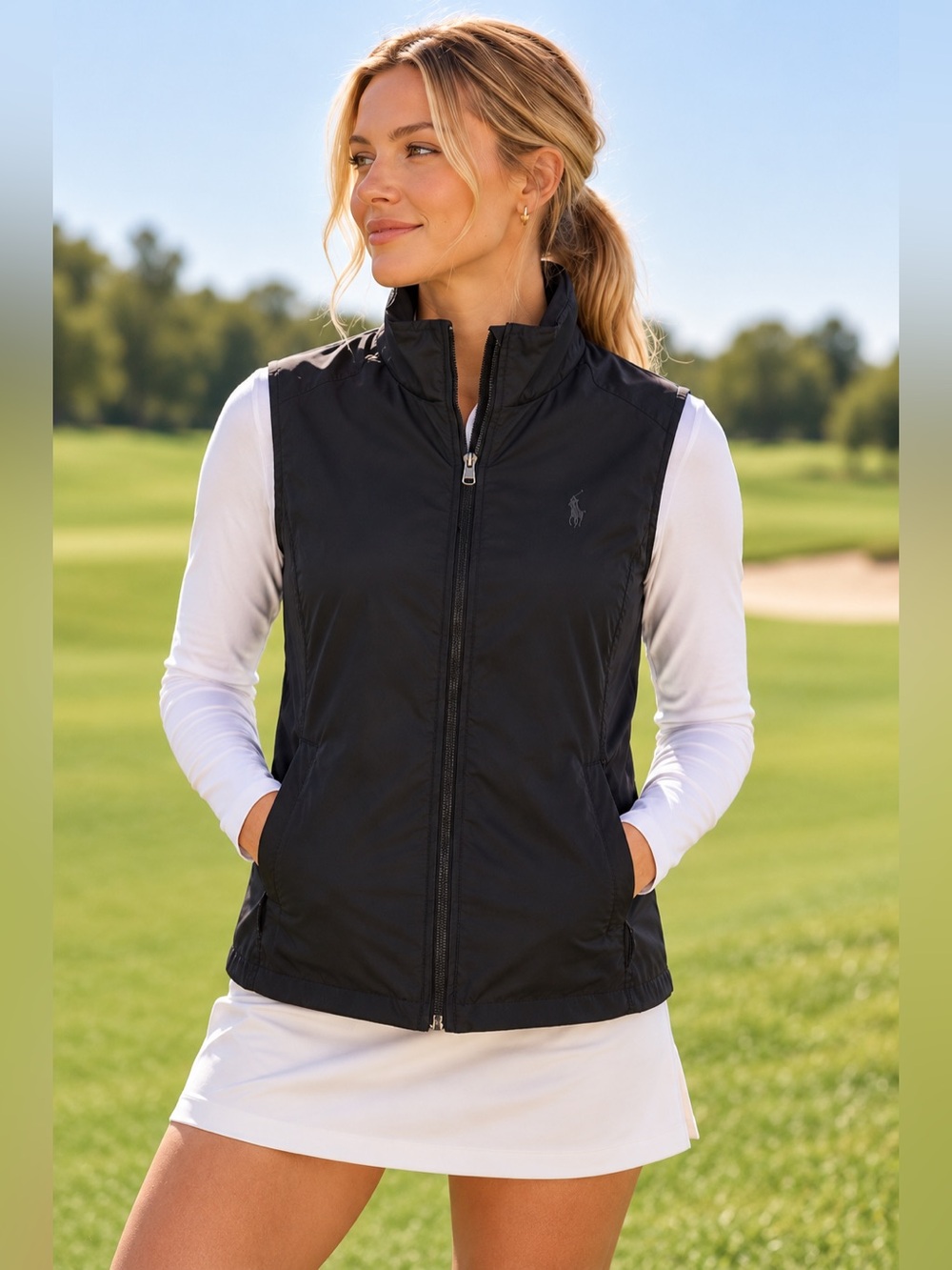 Ralph Lauren Golf Black Vest M Full Zip Preppy Country Club Quiet Luxury Sport